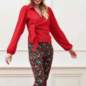 Vibrant Red Textured Blouse